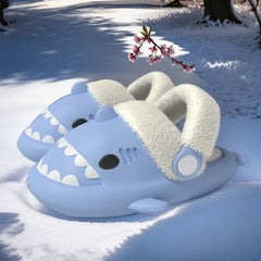 Cartoon Shark Fleece House Shoes for Boys Non-Slip Soft Bottom Walking Shoes