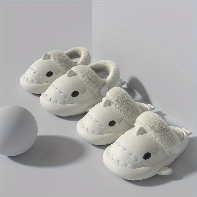 Cartoon Shark Fleece House Shoes for Boys Non-Slip Soft Bottom Walking Shoes