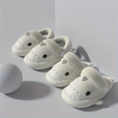 Cartoon Shark Fleece House Shoes for Boys Non-Slip Soft Bottom Walking Shoes