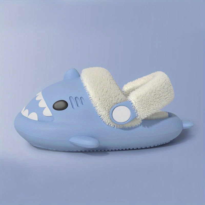 Cartoon Shark Fleece House Shoes for Boys Non-Slip Soft Bottom Walking Shoes