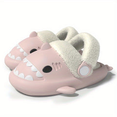 Cartoon Shark Fleece House Shoes for Boys Non-Slip Soft Bottom Walking Shoes