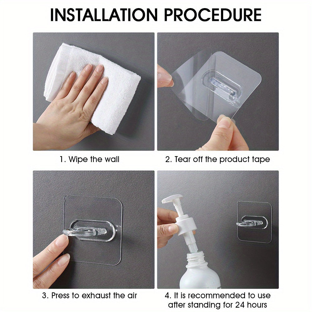 4pcs Reusable Transparent Wall Hooks Waterproof Heavy Duty Self Adhesive Hooks