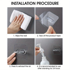4pcs Reusable Transparent Wall Hooks Waterproof Heavy Duty Self Adhesive Hooks