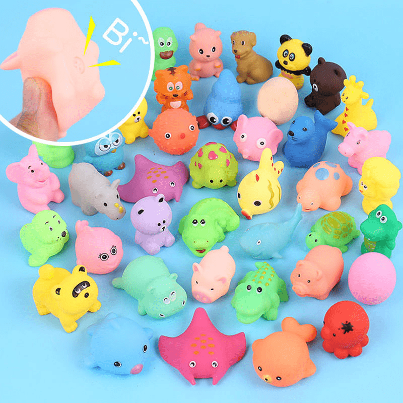 Baby Animals Bath Toys Set Soft Rubber Squeeze Sound Kids Wash Play