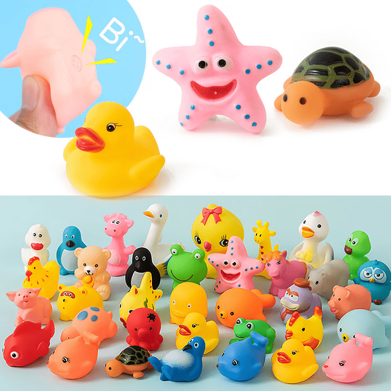 Baby Animals Bath Toys Set Soft Rubber Squeeze Sound Kids Wash Play