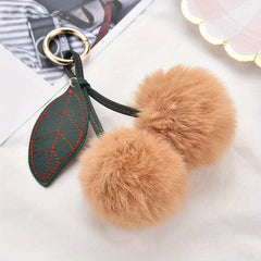 Soft Faux Rabbit Fur Cherry Keychain Bag Charm Pendant