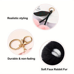 Soft Faux Rabbit Fur Cherry Keychain Bag Charm Pendant
