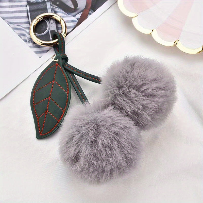 Soft Faux Rabbit Fur Cherry Keychain Bag Charm Pendant