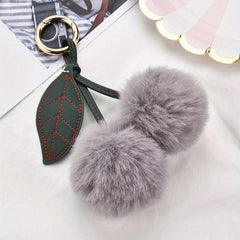 Soft Faux Rabbit Fur Cherry Keychain Bag Charm Pendant