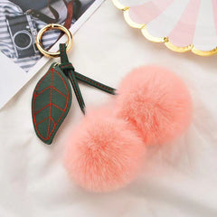 Soft Faux Rabbit Fur Cherry Keychain Bag Charm Pendant
