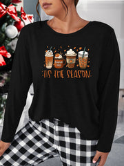 Pumpkin Drinks Print Long Sleeve Lounge Top