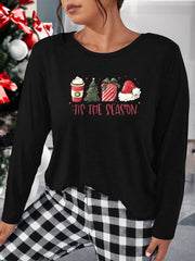 Christmas Lounge Top Women's Plus Long Sleeve Round Neck Sleepwear Tee