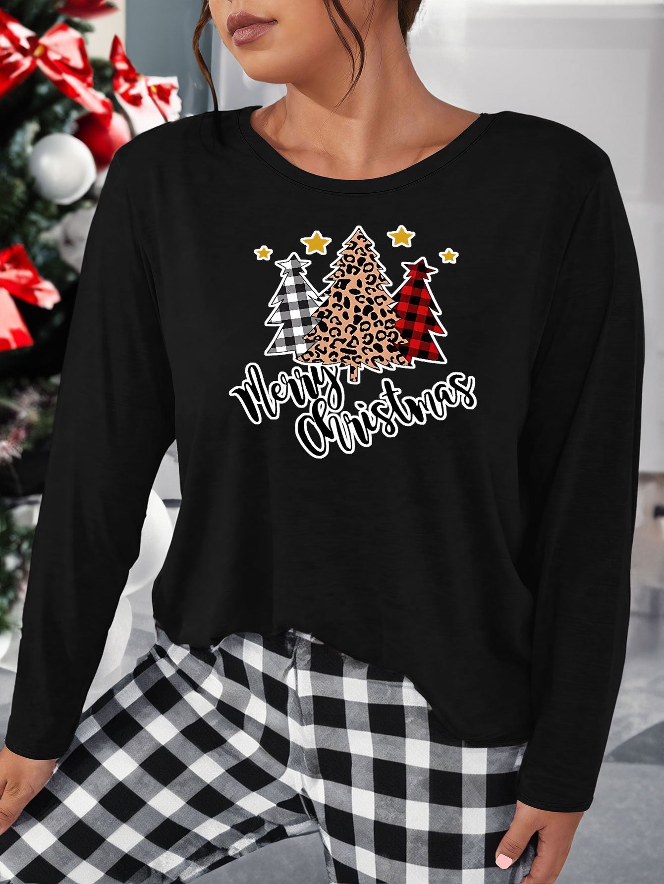 Leopard Christmas Tree Long Sleeve Lounge Top