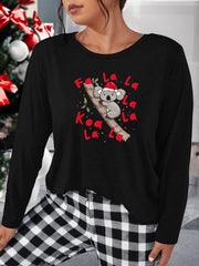 Christmas Lounge Top Women's Plus Christmas Hat Koala Print