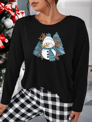 Christmas Lounge Top Women's Plus Leopard Snowflake & Snowman Print