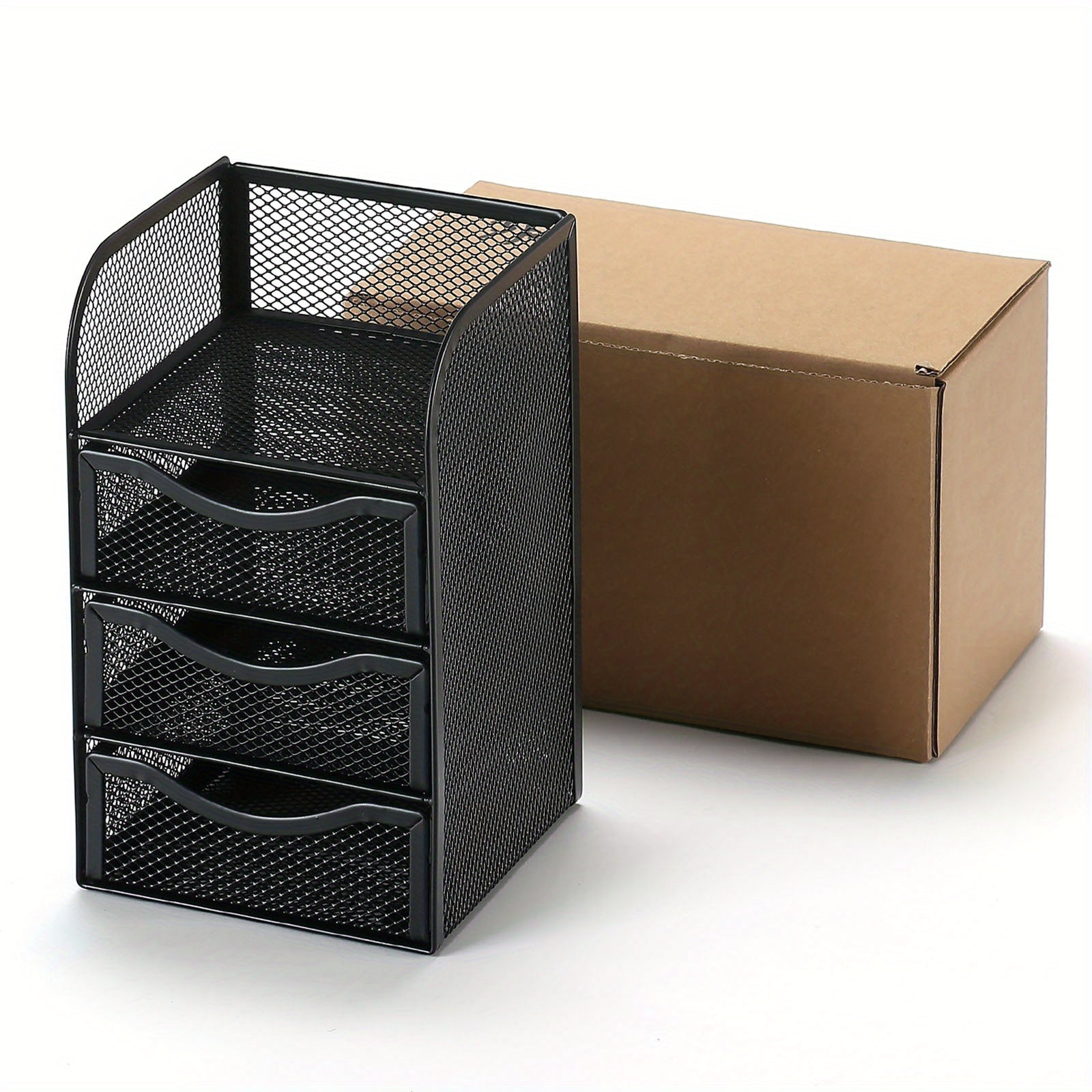 Mesh Desk Organizer Pencil Holder Metal Stationary Pen Holder 3drawer 4 Layers