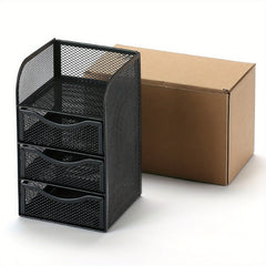 Mesh Desk Organizer Pencil Holder Metal Stationary Pen Holder 3drawer 4 Layers