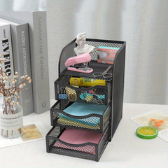 Mesh Desk Organizer Pencil Holder Metal Stationary Pen Holder 3drawer 4 Layers