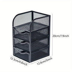 Mesh Desk Organizer Pencil Holder Metal Stationary Pen Holder 3drawer 4 Layers