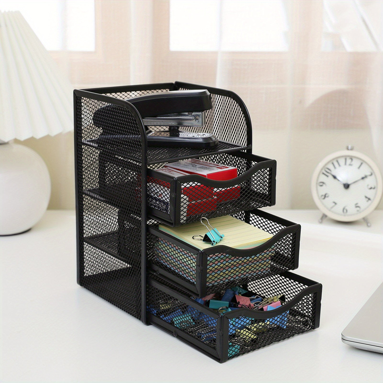 Mesh Desk Organizer Pencil Holder Metal Stationary Pen Holder 3drawer 4 Layers
