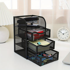 Mesh Desk Organizer Pencil Holder Metal Stationary Pen Holder 3drawer 4 Layers
