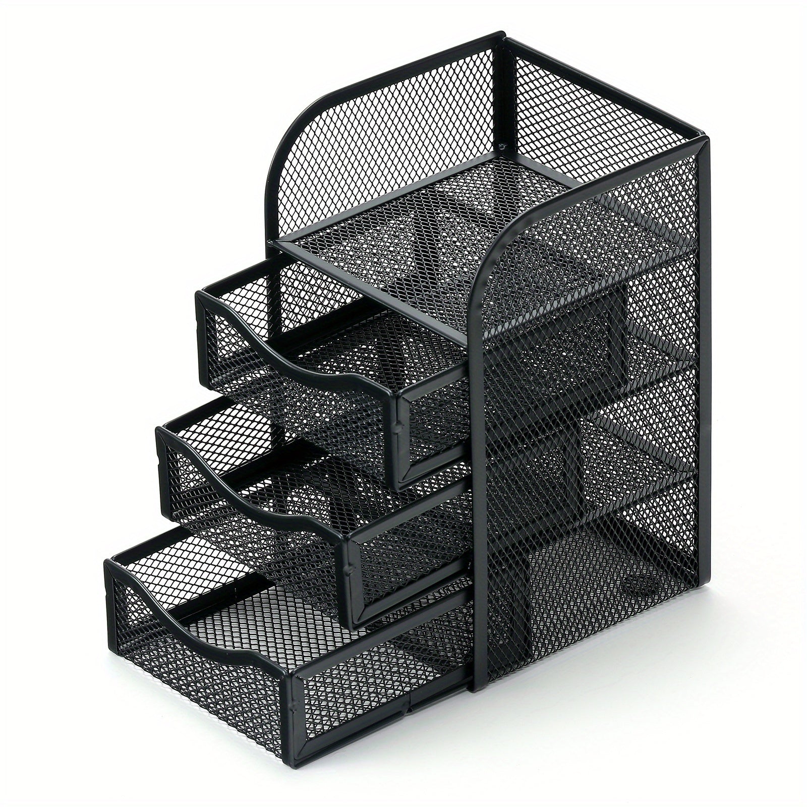 Mesh Desk Organizer Pencil Holder Metal Stationary Pen Holder 3drawer 4 Layers
