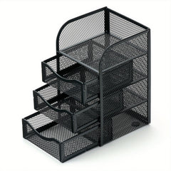 Mesh Desk Organizer Pencil Holder Metal Stationary Pen Holder 3drawer 4 Layers