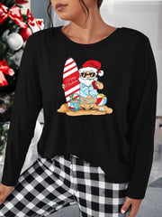 Christmas Santa Claus Print Long Sleeve Lounge Top