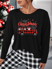 Women's Plus Plaid Car & Gnomes Print Lounge Top