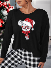 Christmas Lounge Top Women's Plus Christmas Hat Koala Print