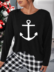 Anchor Print Long Sleeve Lounge Top