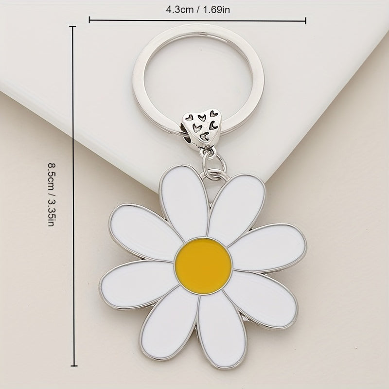 Daisy Flower Keychain Metal Keychain Ring Wallet Bag Backpack Charm