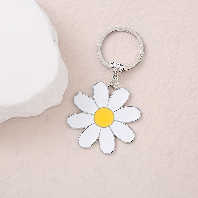 Daisy Flower Keychain Metal Keychain Ring Wallet Bag Backpack Charm