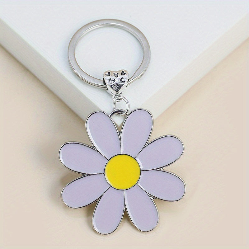 Daisy Flower Keychain Metal Keychain Ring Wallet Bag Backpack Charm