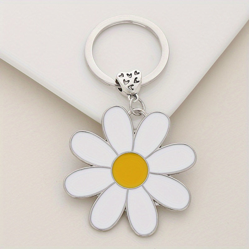 Daisy Flower Keychain Metal Keychain Ring Wallet Bag Backpack Charm