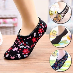 Floral Print Invisible Boat Socks Non slip Dance Yoga Socks With Grips