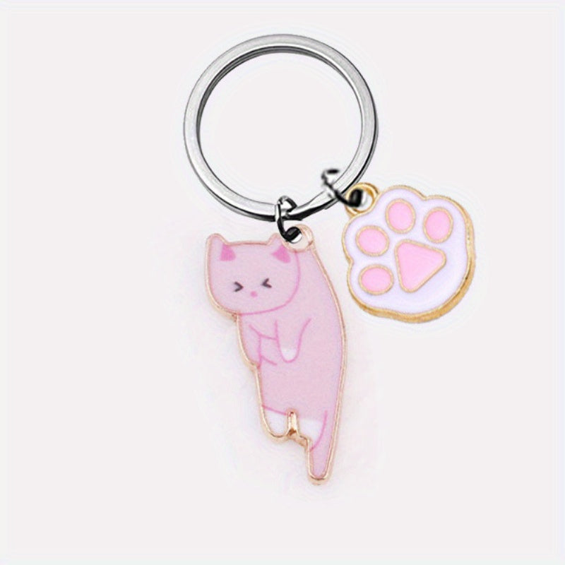 Cute Cartoon Kitten Keychain Alloy Key Ring Bag Pendant
