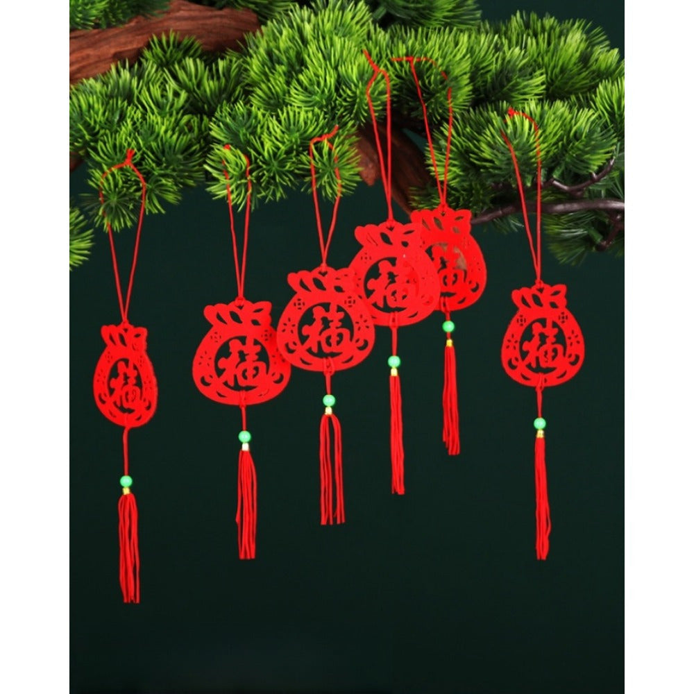 6pcs Red Lanterns Decoration Chinese New Year Pendants Spring Hanging Ornament