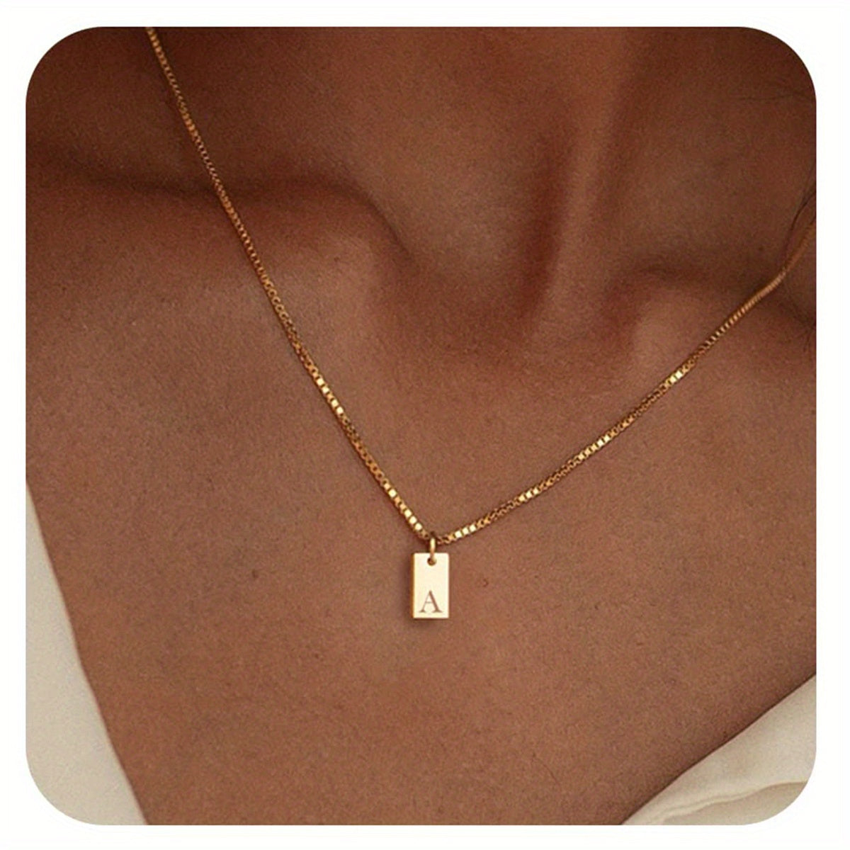 Engraved Letter A Necklace Square Pendant for Women Stainless Steel Jewelry