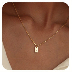 Engraved Letter A Necklace Square Pendant for Women Stainless Steel Jewelry