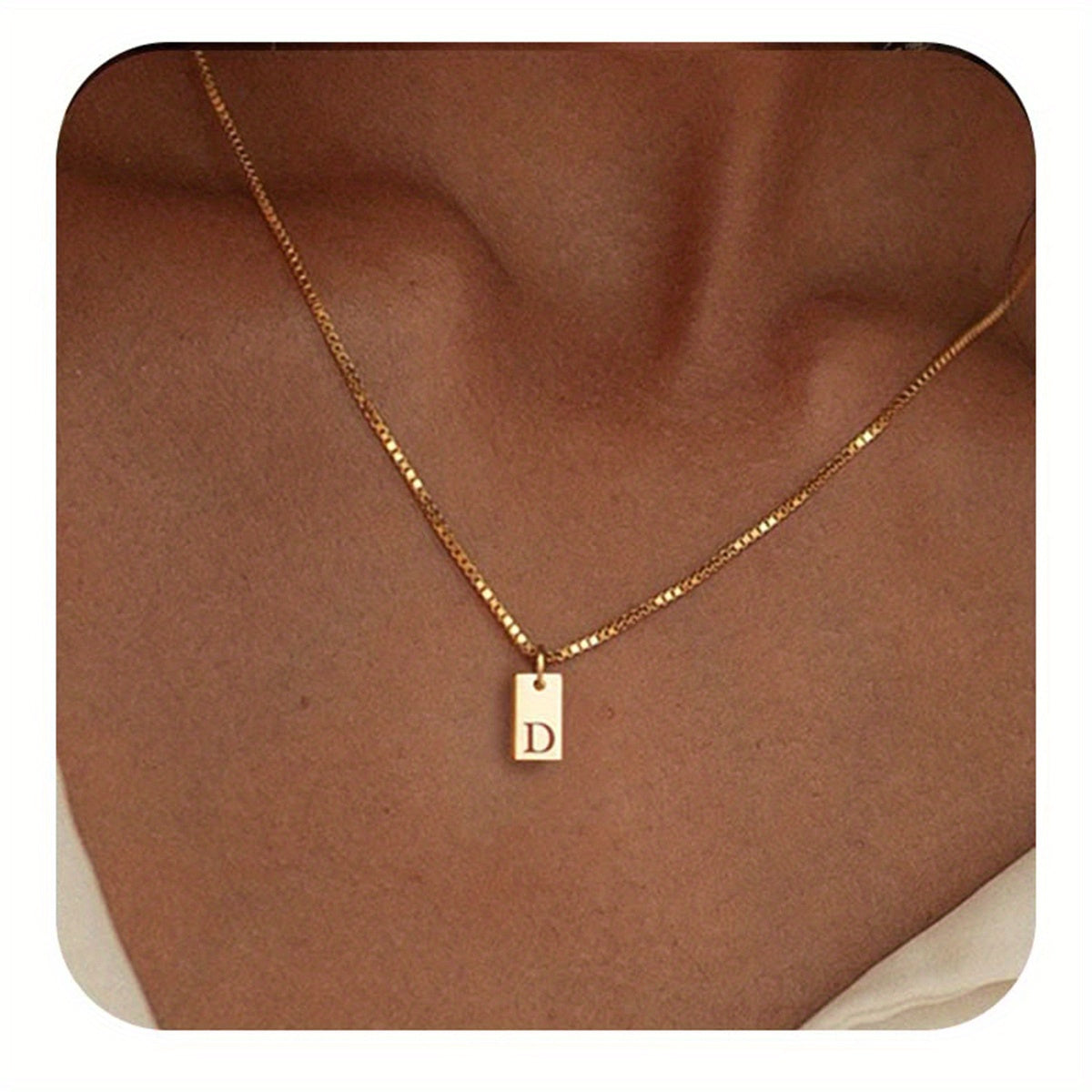 Engraved Letter A Necklace Square Pendant for Women Stainless Steel Jewelry