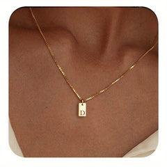 Engraved Letter A Necklace Square Pendant for Women Stainless Steel Jewelry