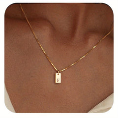Engraved Letter A Necklace Square Pendant for Women Stainless Steel Jewelry
