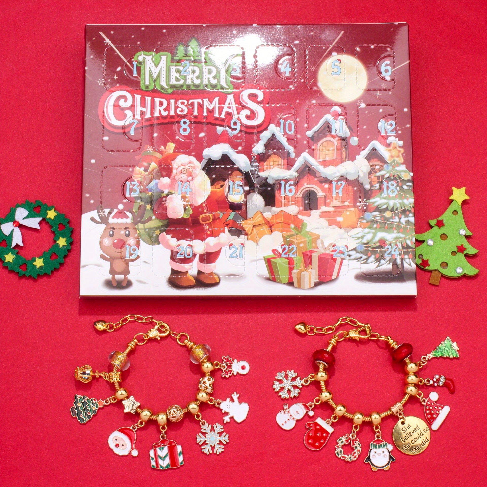 Golden Christmas Countdown Calendar DIY Bracelet Advent Set