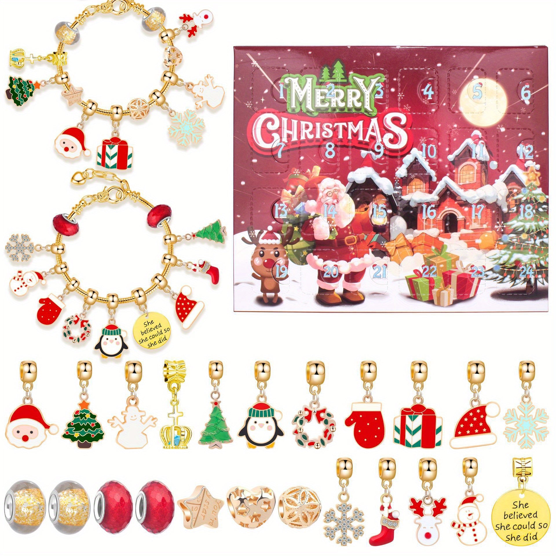 Golden Christmas Countdown Calendar DIY Bracelet Advent Set
