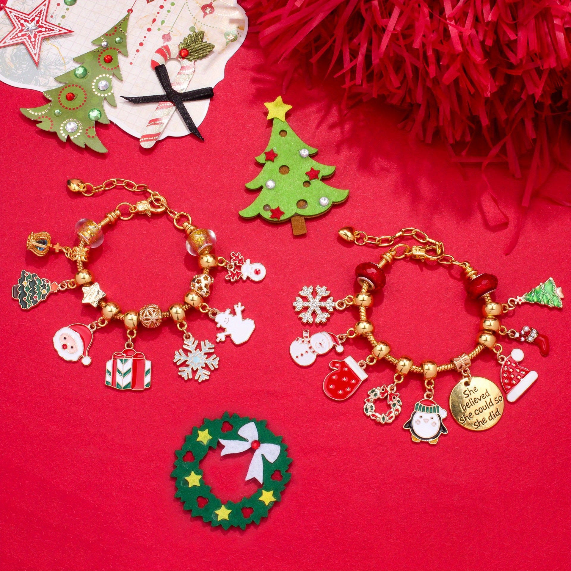 Golden Christmas Countdown Calendar DIY Bracelet Advent Set