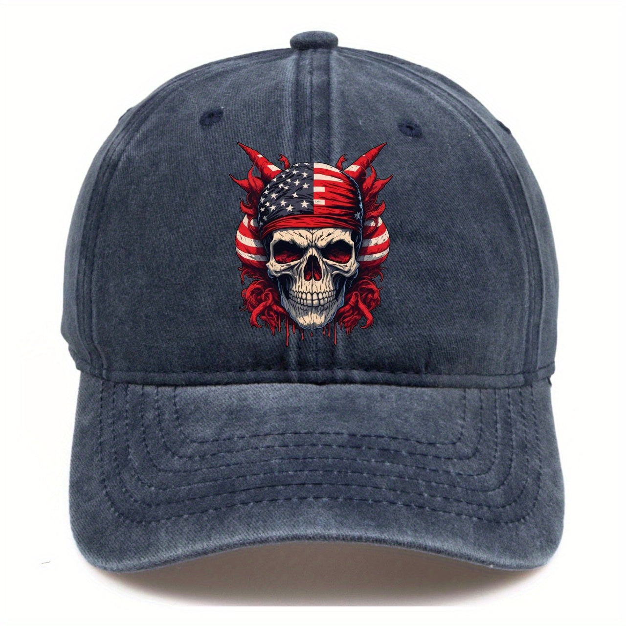 Skull Printed Baseball Cap Adjustable Twill Fitted Cap