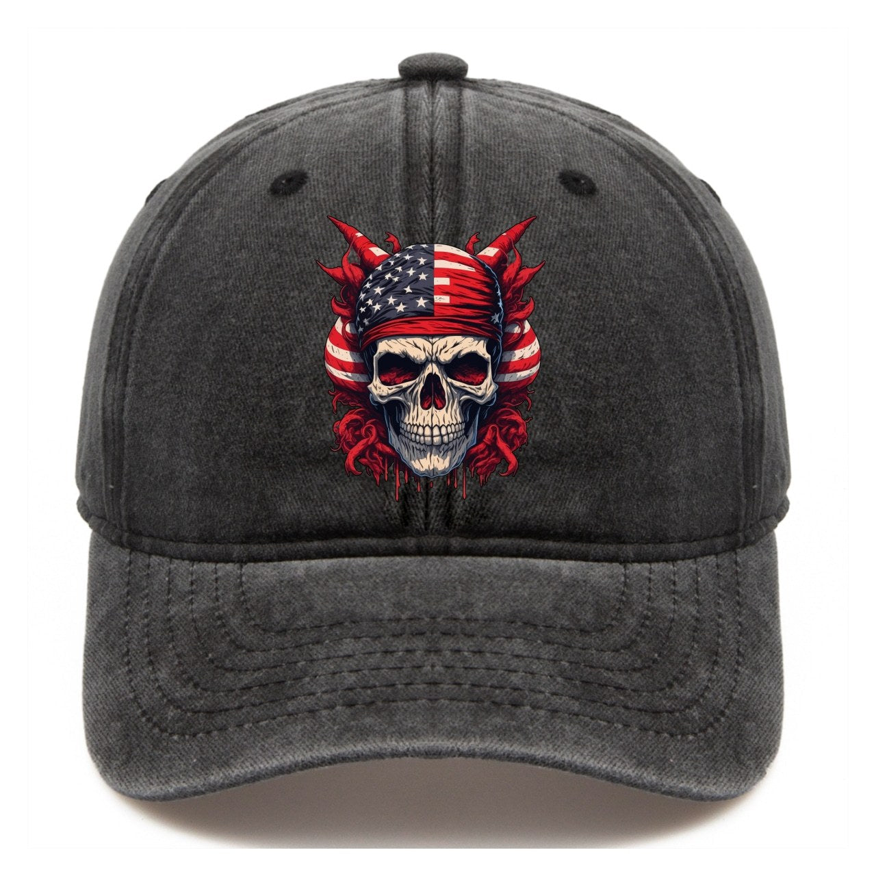 Skull Printed Baseball Cap Adjustable Twill Fitted Cap