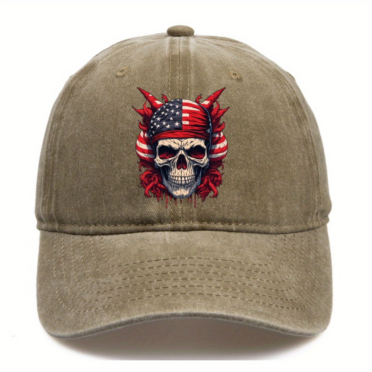 Skull Printed Baseball Cap Adjustable Twill Fitted Cap