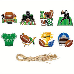 8pcs American Football Rugby Ornaments with Twine for Home Party Decor